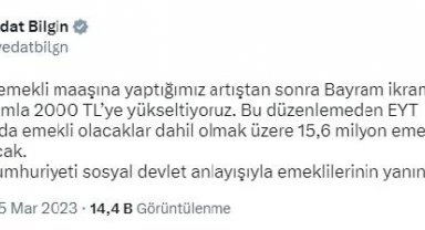 Bakan Bilgin: Bayram ikramiyesine yapılan zamdan 15,6 milyon emeklimiz yararlanacak