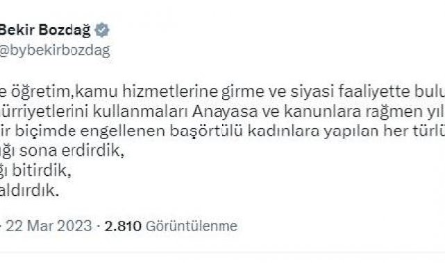 Bakan Bozdağ'dan, okul müdürüne başörtüsü tepkisi: Çağdaş yobazlık