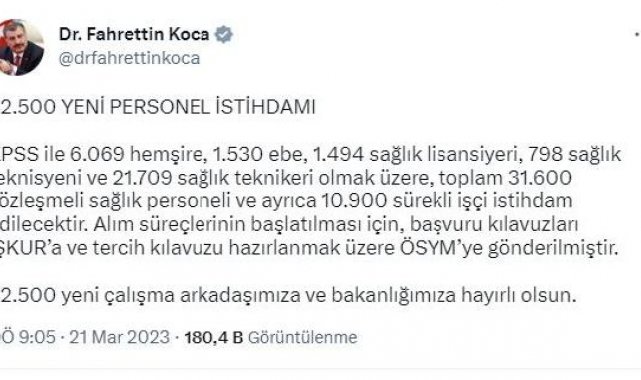 Bakan Koca: 42 bin 500 personel istihdam edilecek