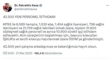 Bakan Koca: 42 bin 500 personel istihdam edilecek