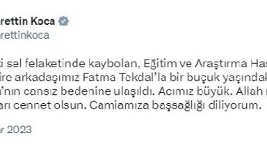 Bakan Koca: Hemşire arkadaşımız Fatma Tekdal'la kızı Zeynep Zümra'nın cansız bedenine ulaşıldı