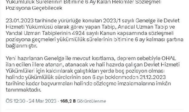 Bakan Koca: Yükümlülük süresi bitimine 6 ay kalan hekimler sözleşmeli pozisyona geçebilecek
