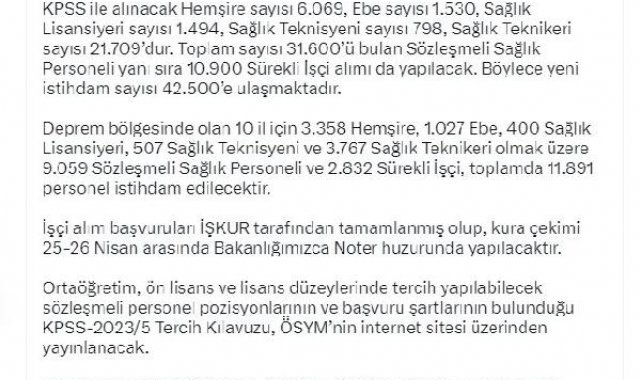 Bakan Koca'dan, 42 bin 500 yeni personel istihdamına ilişkin açıklama