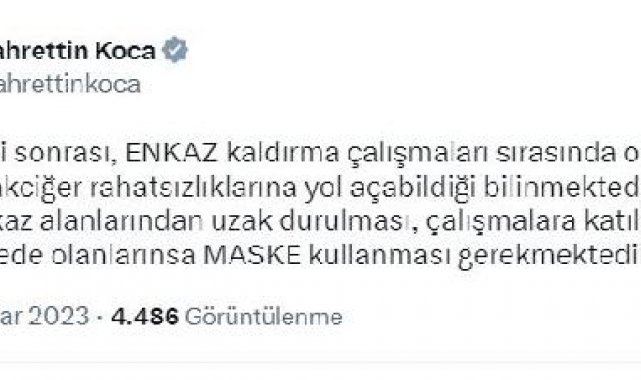 Bakan Koca'dan deprem bölgesi için 'maske' uyarısı