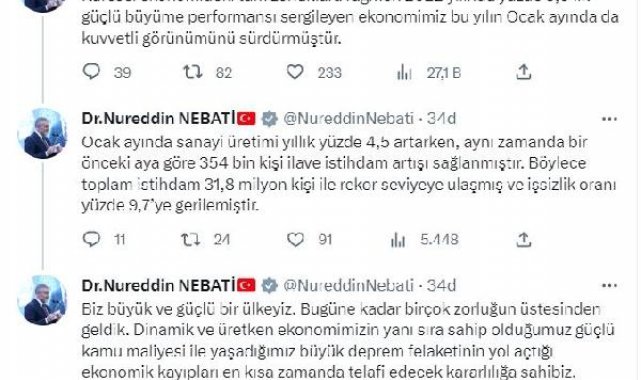 Bakan Nebati: Ekonomimiz kuvvetli görünümünü sürdürmüştür