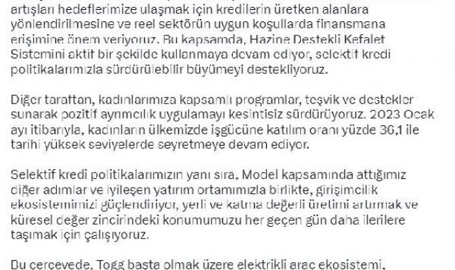 Bakan Nebati: Türkiye Yüzyılı'na azimle ve kararlılıkla ilerlemeye devam ediyoruz