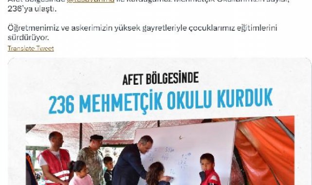Bakan Özer: Mehmetçik okullarının sayısı 236'ya ulaştı