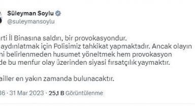 Bakan Soylu: İYİ Parti il binasına saldırı provokasyondur