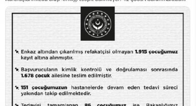 Bakanlık: Enkazdan çıkarılan 1678 çocuk ailesine teslim edildi