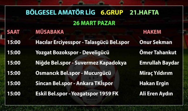 Bölgesel Amatör Lig'de 21.hafta maçlarının hakemleri açıklandı