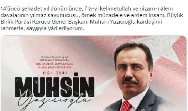 Cumhurbaşkanı Erdoğan'dan, Muhsin Yazıcıoğlu paylaşımı