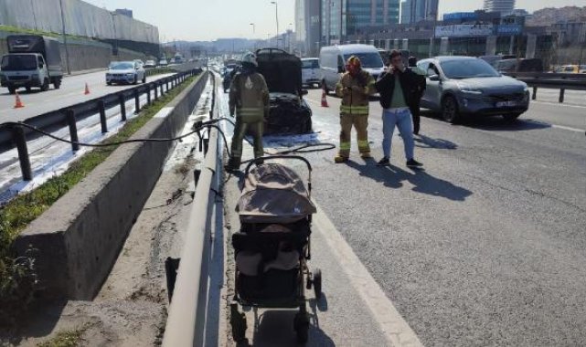 D-100'de yanan araç nedeniyle 6 kilometrelik trafik oluştu