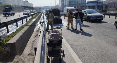 D-100'de yanan araç nedeniyle 6 kilometrelik trafik oluştu