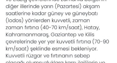 Deprem bölgesi için 'kuvvetli rüzgar' ve 'fırtına' uyarısı
