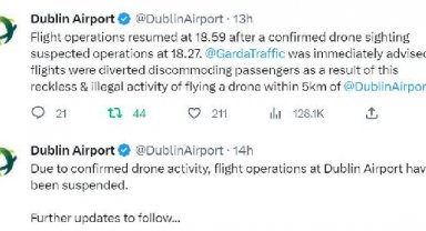 Dublin Havalimanı drone uçuşları sebebiyle yine kapatıldı