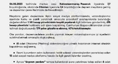 EGM: Depreme ilişkin provokatif paylaşımlarda bulunan 43 kişi tutuklandı