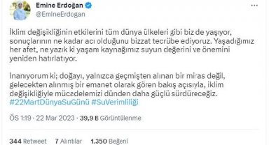Emine Erdoğan: İklim değişikliğiyle mücadelemizi daha güçlü sürdüreceğiz