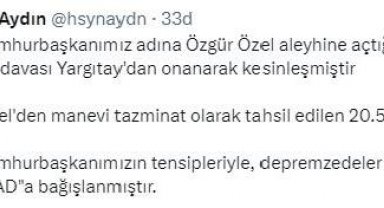 Erdoğan, CHP'li Özel'den kazandığı tazminatı AFAD'a bağışladı