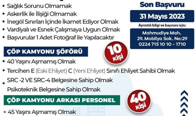 İnegöl Belediyesi 50 personel alacak