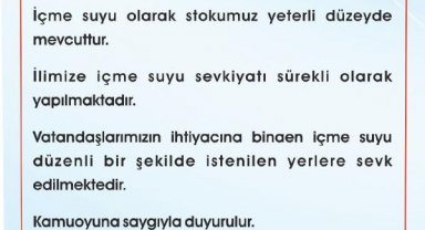 Kahramanmaraş Valiliği: İçme suyu stokumuz yeterli düzeyde mevcuttur