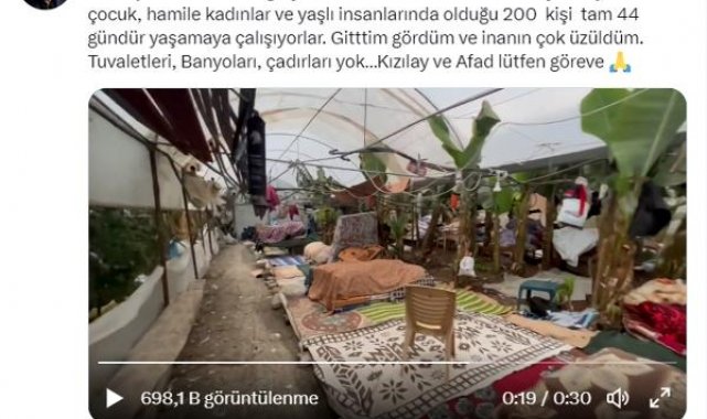 Mahsun Kırmızıgül paylaşıp yardım istedi; Samandağ'da 200 kişi muz serasında yaşıyor