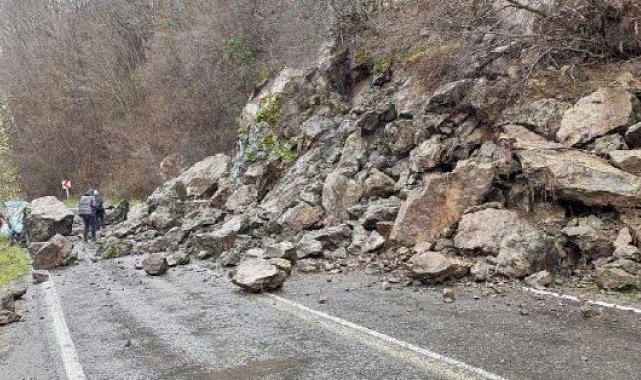 Ordu'da heyelan; düşen kayalar, yolu kapattı