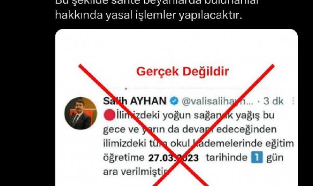 Sahte vali hesabı açıp, 'Şanlıurfa'da okullar tatil' paylaşımı yaptılar
