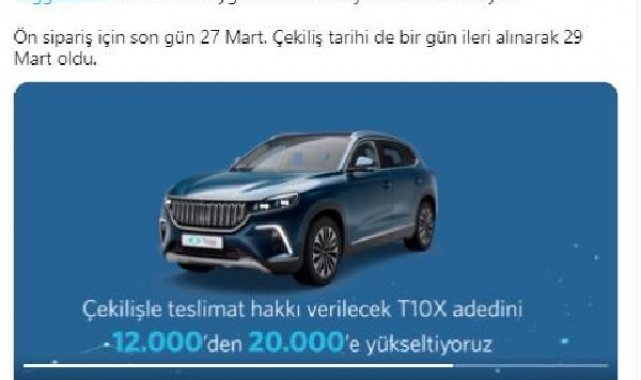 Togg'un ön siparişlerle teslim edilecek araç sayısı 20 bine çıkartıldı