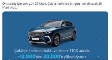 Togg'un ön siparişlerle teslim edilecek araç sayısı 20 bine çıkartıldı