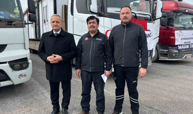 8 tır yardım malzemesi ve konteyner Hatay'a uğurlandı