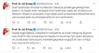 Ali Erbaş: Mescid-i Aksa'ya gerçekleştirilen baskını lanetliyorum