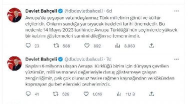 Bahçeli: Avrupa'daki vatandaşlarımızın sandığa yansıyacak iradeleri tarihi önemdedir