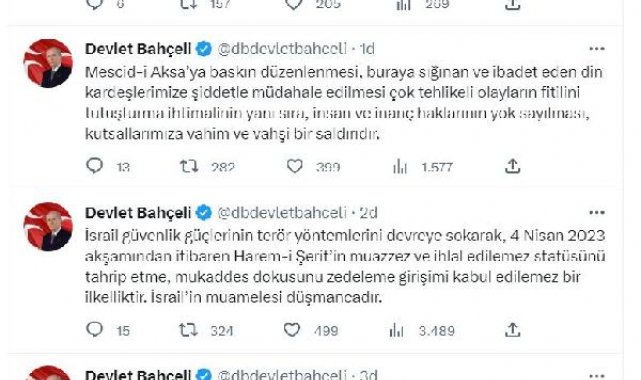 Bahçeli: Mescid-i Aksa'ya yapılan operasyonları tüm gücümle kınıyorum