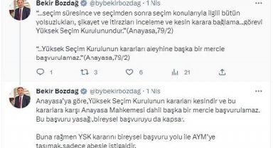 Bakan Bozdağ: YSK kararını AYM'ye taşımak abesle iştigaldir
