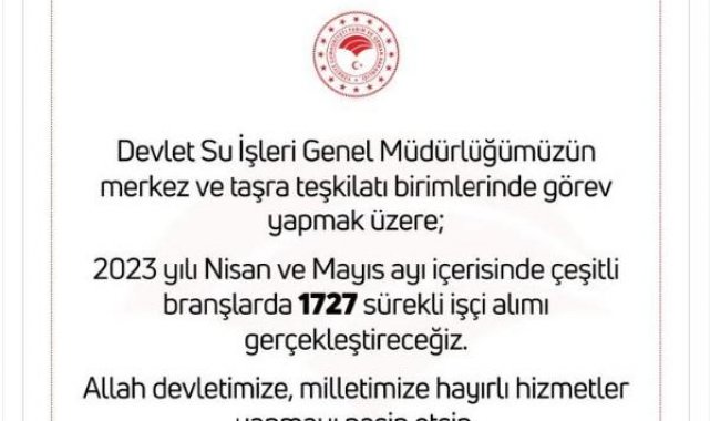 Bakan Kirişci: DSİ'ye 1727 işçi alımı gerçekleştireceğiz