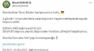 Bakan Kurum: İstanbullular 'Yarısı Bizden' kampanyamızı tuttu