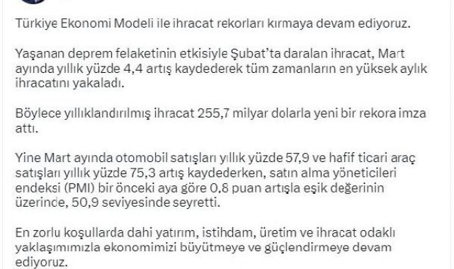 Bakan Nebati: İhracat rekorları kırmaya devam ediyoruz