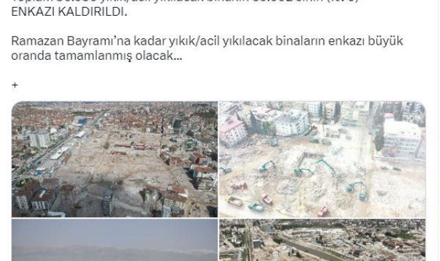 Bakan Soylu: Enkaz kaldırma çalışmalarının yüzde 70'i tamamlandı