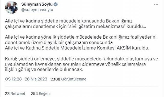 Bakan Soylu: Kadına şiddetle mücadelede 'sivil gözetim mekanizması' kuruldu