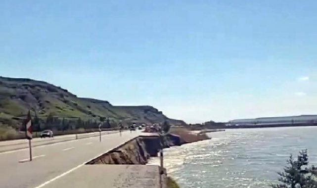 Batman'da baraj suyu yükselince; karayolunun 300 metrelik bölümü çöktü