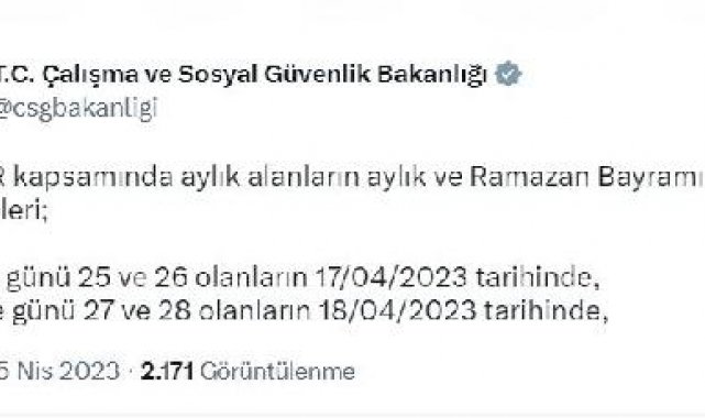 Bayram ikramiyeleri 17 Nisan'da ödenmeye başlanacak