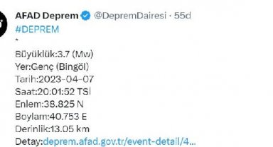Bingöl'de 4.5 büyüklüğünde deprem