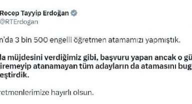 Cumhurbaşkanı Erdoğan: Atanamayan engelli öğretmenlerimizin atamasını gerçekleştirdik