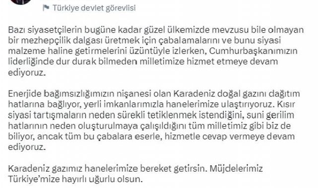 Fahrettin Altun'dan Karadeniz gazı paylaşımı