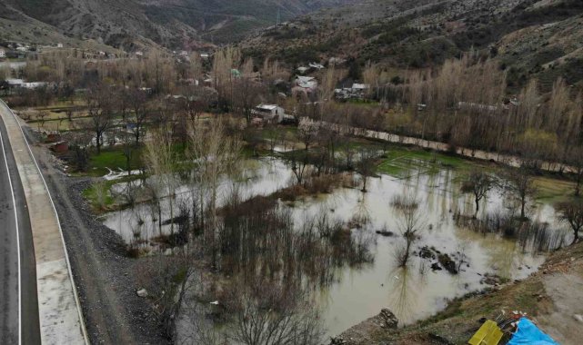 Gümüşhane'de şiddetli yağışların ardından taşan Harşit Çayı nedeniyle bahçeler gölete döndü
