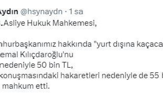 Kılıçdaroğlu'na, Erdoğan'a sözleri nedeniyle 105 bin lira tazminat cezası