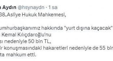 Kılıçdaroğlu'na, Erdoğan'a sözleri nedeniyle 105 bin lira tazminat cezası