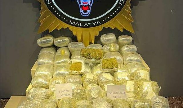 Malatya'da yolcu otobüsünde 51 kilo skunk ele geçirildi