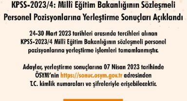MEB'in 'Sözleşmeli Personel Pozisyonlarına Yerleştirme Sonuçları' açıklandı