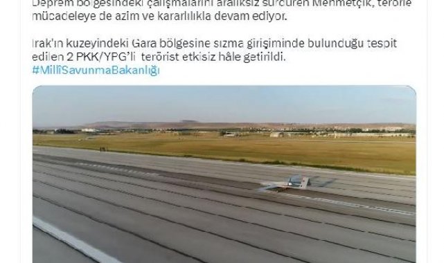 MSB: Irak'ın kuzeyinde 2 terörist etkisiz hale getirildi